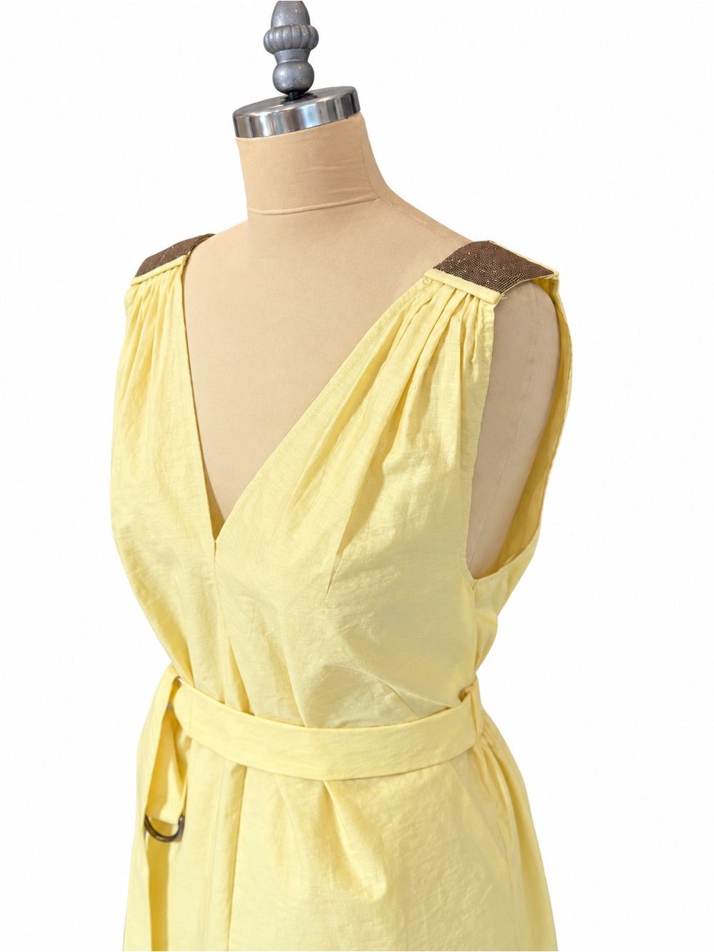 Brunello Cucinelli Pale Yellow V-Neck Sleeveless Maxi Dress - Picture 4 of 8